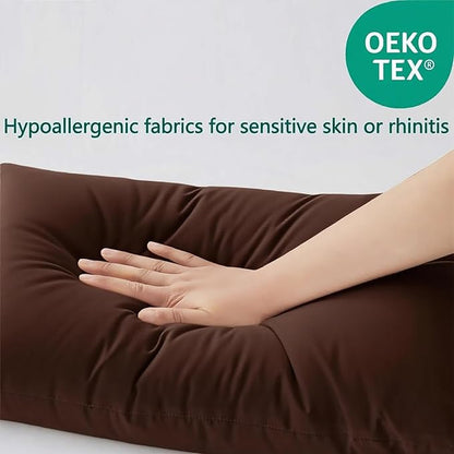 Flat Ultra Thin Bed Pillows King Size Pillow Set of 2 Extra Soft Down Alternative for Stomach Side Back Sleeper Coffee Brown 20x36inches