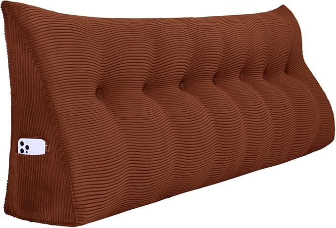 Wedge Headboard Pillow Dorm Room Reading Pillow Back Support for Sitting Up in Bed Bolster Lumbar Cushion Body Positioning Bedrest Corduroy (Coffee, King (76 * 8 * 20in))