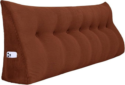 Wedge Headboard Pillow Dorm Room Reading Pillow Back Support for Sitting Up in Bed Bolster Lumbar Cushion Body Positioning Bedrest Corduroy (Coffee, King (76 * 8 * 20in))