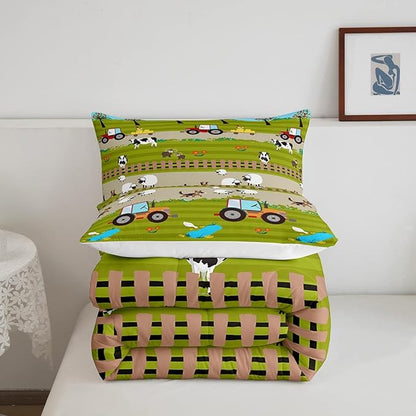 Feelyou Tractor Bedding Sets for Boys Queen Size, Kids Cute Cartoon Farm Animals Comforter Set Happy Farmhouse Country Warm Cozy Comforter for All Season Room Decor Boys