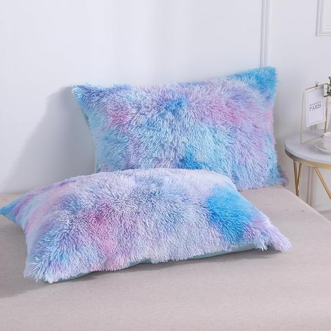 Wajade Fluffy Fuzzy Faux Fur King Size Comforter Set - King Duvet for Warm and Cozy Soft Bedroom 3 Pieces Premium Bedding Comforter Sets Galaxy Blue