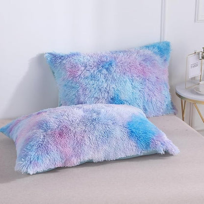 Wajade Fluffy Fuzzy Faux Fur King Size Comforter Set - King Duvet for Warm and Cozy Soft Bedroom 3 Pieces Premium Bedding Comforter Sets Galaxy Blue