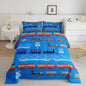 Feelyou Cartoon Car Comforter Set for Kids Boys Girls Vintage Car Comforter Train Bedding Set Decor Retro Steam Train Blue Light Sign Duvet Set King Size Quilt 3Pcs Boys