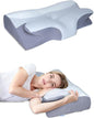 Orthopedic Neck Pillow - 2 in 1 Cooling Contoured Memory Foam Pillow, Butterfly Pillow for Side/Back/Stomach Sleepers with Removable Cover and Side Pocket (King, White & Gray)