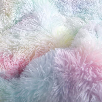 Wajade Faux Fur Plush Rainbow Comforter Set Fluffy Fuzzy Shaggy Bedding Set - 3PC King Size Microfiber Soft Warm Quilt Set