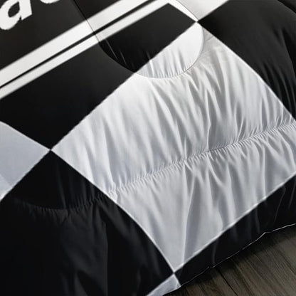 AILONEN Racing Car Comforter Set Full Size, Racing Plaid Patterns with Cool Speed Race Car Bedding Set for Kids Boys Girls Teens Bedroom,3 Pieces,1 Quilt and 2 Pillowcases,Soft,Breathable