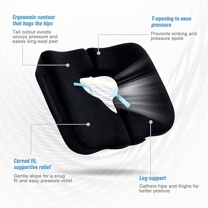 IFOYO Bed Sore Cushions for Butt, Memory Foam Tailbone Pain Relief Cushion, T-Shaped Anti-Slip Bedsore Pressure Relief Pillow for Sleeping & Sitting, Post-Surgery, Wheelchair Users, Washable Cover