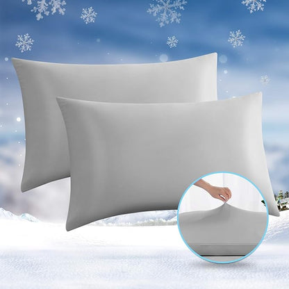 Avolare Cooling Pillow Cases, 2 Pack Arc-Chill Q-max>0.5 Cool King Size Summer Pillow Cover for Hair Skin, Soft Silky 20" x 36" Stain Pillowcase Protector with Zipper - Gray