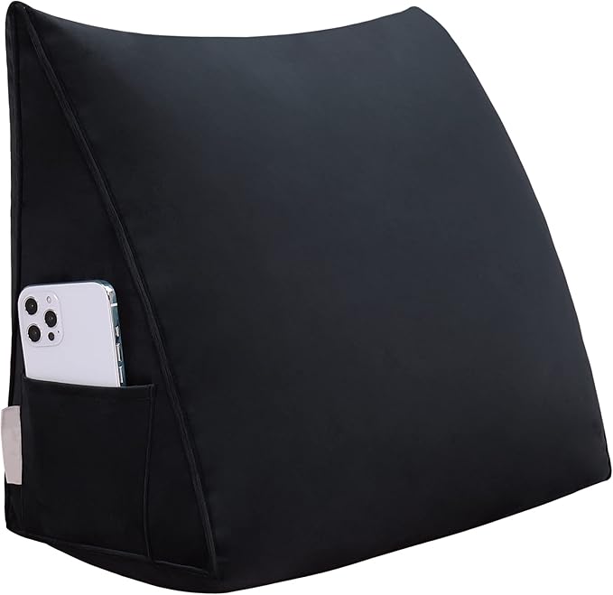 Johnear Headboard Pillow no Buttons Velvet Large Rest Reading Wedge Pillows Triangular Bed Support Bolster Upholstered Backrest Positioning Lumbar Cushion with Removable Cover
