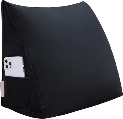 Johnear Headboard Pillow no Buttons Velvet Large Rest Reading Wedge Pillows Triangular Bed Support Bolster Upholstered Backrest Positioning Lumbar Cushion with Removable Cover