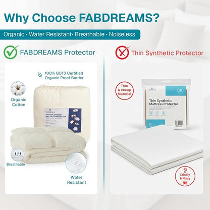 FABDREAMS Organic Quilted Mattress Protector Cal King Size | Mattress Pad| Mattress Cover| Naturally Breathable | Noiseless| Fits up to 17" Deep Pockets| Temperature Regulating | Ivory