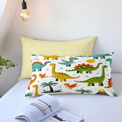 Dinosaur Duvet Cover Sets King Size for Kids Boys Girls Teens, Cartoon Yellow Comforter Cover,1 Duvet Cover 79x90 Inches and 2 Pillowcases 20x26 Inches (King,No Comforter)