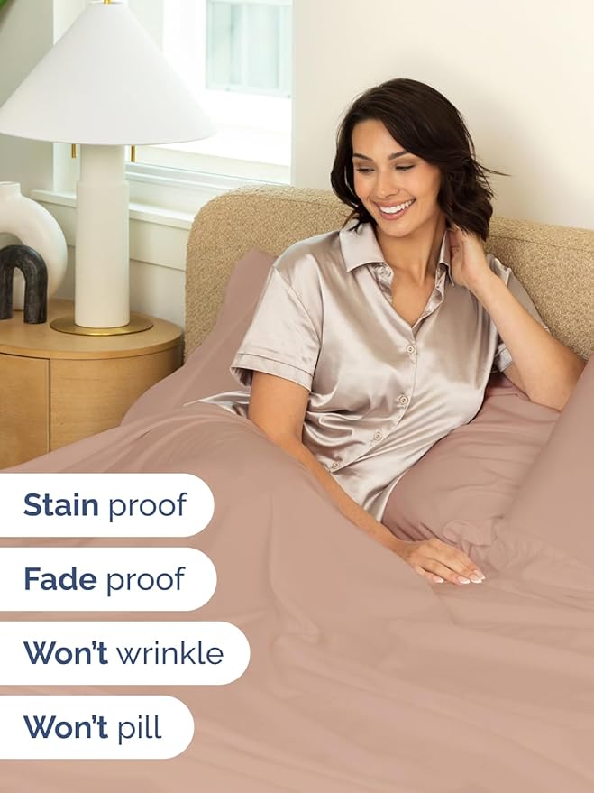 Extra Deep Split King Sheet Set - 7 Piece Breathable & Cooling Sheets - Hotel Luxury Bed Sheets Set - Easy & Secure Fit - Soft, Wrinkle Free & Comfy Sheets Set - Mauve Sheet Set w/Extra Deep Pockets
