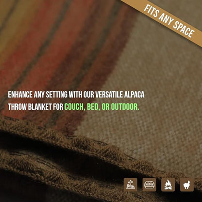 Alpaca Wool Blanket - Queen Size Bed - Alpaca Throw - Best Gift & Warm, Lightweight, Couch or Camp - Outdoor - 87 x 64 Inches (Brown)