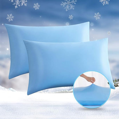 Avolare Cooling Pillow Cases, 2 Pack Arc-Chill Q-max>0.5 Cool King Size Summer Pillow Cover for Hair Skin, Soft Silky 20" x 36" Stain Pillowcase Protector with Zipper - Blue