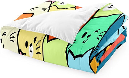 Cat Twin Comforter Set for Bedroom - 2Pcs Lovely Bedding Set Cute Cat Patterns for Girls Boys Kids Warm Soft Breathable Cats Comforter with 1 Pillowcase, Twin Size