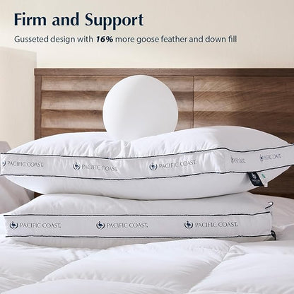 Pacific Coast Firm Bed Pillow, Luxury Hotel Collection Goose Feather and Down Pillow for Sleeping, Standard Size with Gusset Design, Oeko-TEX Certified, Supportive for Side and Back Sleepers