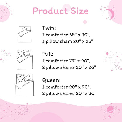 JSD Gradient Pink Stars Kids Comforter Set Twin Size, 2 Piece Space Theme Girls Printed Microfiber Bedding Set, Machine Washable