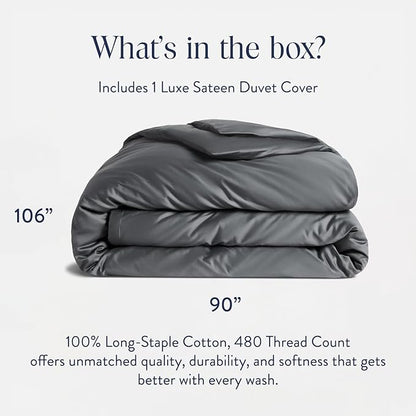 Brooklinen Luxury Sateen Duvet Cover - 100% Cotton, King/California King Size in Slate Grey with Extra-Long Corner Ties and Button Closure - Best King/Cali King Duvet Covers