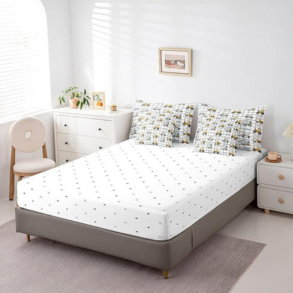 Feelyou Construction Truck Comforter Set with Sheets 7 Piece Twin Size Kids Machinery Truck Excavators Vehicles Bedding Set Cartoon Tractor Bed in a Bag Excavator Tractor Plaid Grid White Bed Set