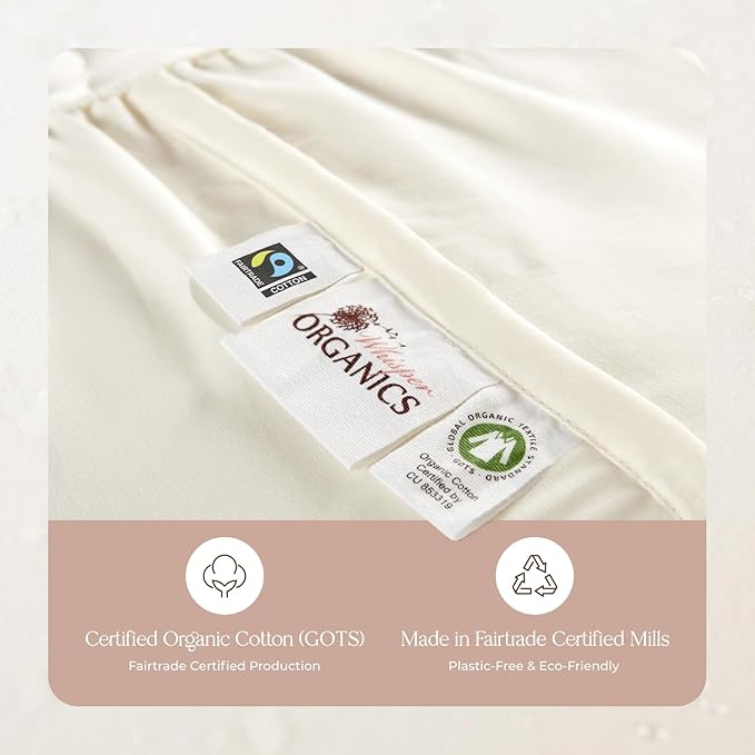 100% Cotton Organic Mattress Protector - Breathable & Cooling Mattress Protector Queen Size - Premium 300GSM Quilted and Noiseless Machine Washable Organic Cotton Mattress Protector (Ivory, Cal King)