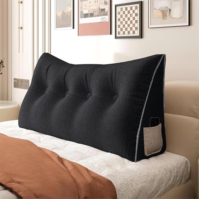 10 lbs Thickened Wedge Pillow Headboard Body Positioner Bed Wedge Pillow Backrest Support Triangular Headboard Pillow for Sleeping with Side Pocket Velvet Positioning Support Velvet Black Full