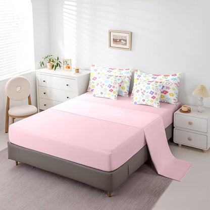 Feelyou Cute Flower 7 Piece Bedding Set Colorful Floral Comforter Set with Sheets for Kids Boys Girls Cartoon Hand-Drawn Bed in a Bag Botanical Decor Bed Set Soft Lightweight
