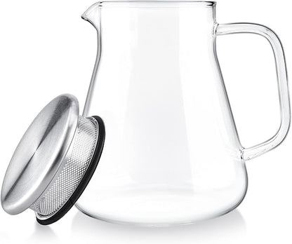 Teabloom One-Touch Tea Maker, 2-in-1 Teapot and Kettle with Stainless Steel Filter Lid for Loose Tea – Stain-free Borosilicate Glass Teapot (27 Oz) – Tea Connoisseur's Choice
