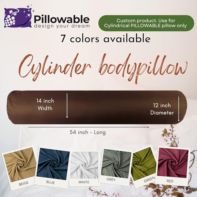Case ONLY - Brown 54x12 inches Round Body Pillowcase - Cover Only - Zipper Pillowcase - 100% Brushed Microfiber - Bolster Pillow Cover - Fits Only Pillowable Round Body Pillow