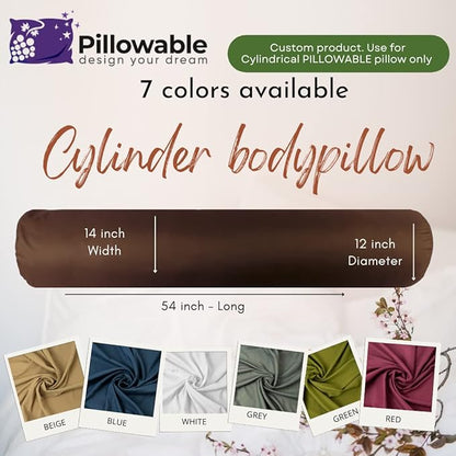 Case ONLY - Brown 54x12 inches Round Body Pillowcase - Cover Only - Zipper Pillowcase - 100% Brushed Microfiber - Bolster Pillow Cover - Fits Only Pillowable Round Body Pillow