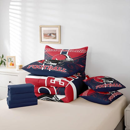 Feelyou Football Full Comforter Set with Sheets for Kids Boys Girls Ball Games 7 Pieces Bedding Set Rugby Bed in a Bag City of Footballs Room Decor Rugby Sports Soft Lightweight