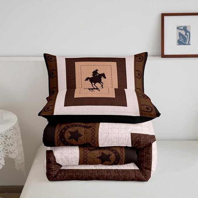 Feelyou Western Decor Comforter Set Full Size Horse Comforter for Boys Girls Teens Cowboy Bedding Set Southwestern Native Aztec Duvet Set Room Decor Brown Quilt Set