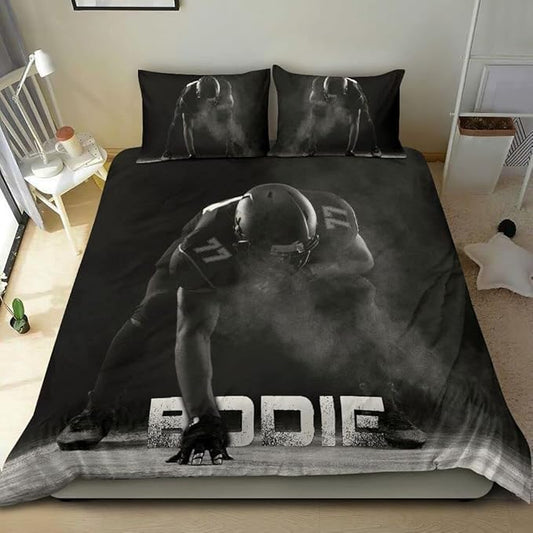 Personalized American Football Bedding Set, Kids 3 Piece Duvet Cover Set with Pillow Shams for Teens Boys, NO Comforter, Twin Size for Rugby Lovers (Football 18)