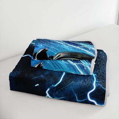 Blue Motorcycle Racing Motocross Rider Quilt Bedding Full 3Pcs Extreme Sport Flag Bed Set Thunder Lightning Pattern Bedspread Coverlet with 2 Pillowcases for Kid Boy Girl Teen Adult Room Decor