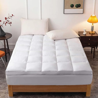 DROVAN Mattress Topper Full XL Size - Extra Thick Mattress Pad Cover - Pillow Top Deep Pocket with Breathable 7D Spiral Fiber Filling Cooling Mattress Cover