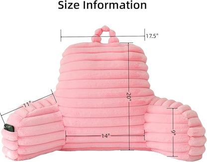 Yaoshuho Large Reading Pillow for Adults, Back Support Pillow for Sitting Up in Bed with Arms, Couch for Lounging Bedrest, Pink