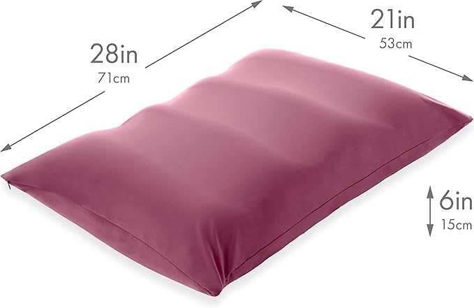 PILLOWY Premium Microbead Bed Pillow, X-Large Extra Fluffy But Supportive - Ultra Comfortable Sleep with Silk Like Anti Aging Cover 85% Spandex/ 15% Nylon Breathable, Cooling Burgundy Merlot