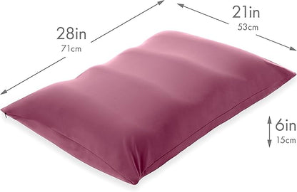 PILLOWY Premium Microbead Bed Pillow, X-Large Extra Fluffy But Supportive - Ultra Comfortable Sleep with Silk Like Anti Aging Cover 85% Spandex/ 15% Nylon Breathable, Cooling Burgundy Merlot