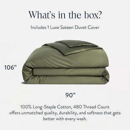 Brooklinen Luxury Sateen Duvet Cover - 100% Cotton, King/California King Size in Fresh Moss Green with Extra-Long Corner Ties and Button Closure - Best King/Cali King Duvet Covers