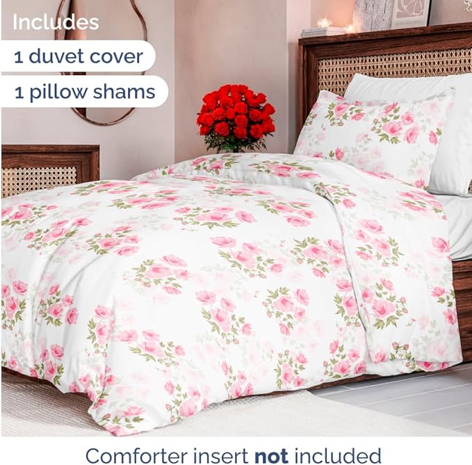 Duvet Cover Twin/Twin XL Size Set - Extra Soft Floral Duvet Cover 68 x 90 with 1 Pillow Sham - Comfy, Cozy, Breathable Floral Bedding Set - Hotel Luxury & Fade Free with Zipper Closures & Ties - Bloom