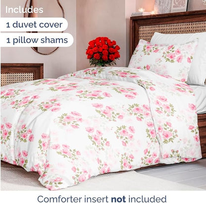 Duvet Cover Twin/Twin XL Size Set - Extra Soft Floral Duvet Cover 68 x 90 with 1 Pillow Sham - Comfy, Cozy, Breathable Floral Bedding Set - Hotel Luxury & Fade Free with Zipper Closures & Ties - Bloom