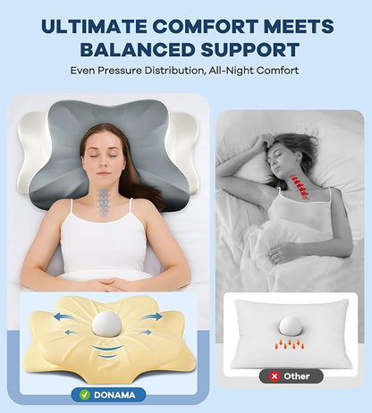 DONAMA Cervical Pillow for Neck and Shoulder,Contour Memory Foam Pillow,Ergonomic Neck Support Pillow for Side Back Stomach Sleepers with Pillowcase-King Size