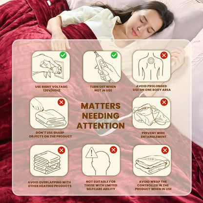 Bearhug Electric Blanket Queen Size 84x90 Inches, Heated Blanket with 10 Heat Settings & 0.5-12H Auto Shut-Off, Machine Washable Heating Blanket, Ultra-Soft Gift Idea for Christmas