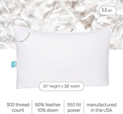 Pure Dream Firm Pillow - King Pillows Medium Support, King Size 20x36 Inch Goose Feather Down Pillows, 100% Cotton Shell, Set of 2