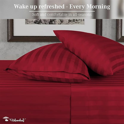 URBANHUT 1000 Thread Count Damask Striped Full Bed Sheets Egyptian Cotton Sheet Set, Long Staple Soft & Breathable, 4 Pc Bed Sheet Sets, Luxury Hotel Sateen Sheets Fits 16" Deep Pocket - Burgundy