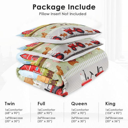 Full Size Comforter Set with 2 Pillowcase, Farm Animal Birds Soft 3 Pcs Bedding for Kids and Adults, Barn House Cute Comforter Set for Room Bedroom Bed Decor
