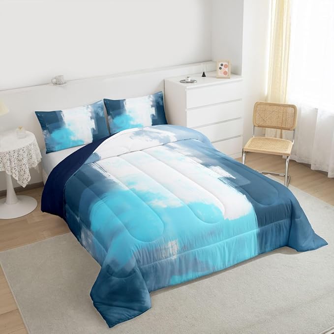 Feelyou Abstract Comforter Modern Abstract Art Comforter Set for Boys Girls Children Teal Blue Grey Pattern Bedding Set Room Decor Twin Size Duvet Set 2Pcs