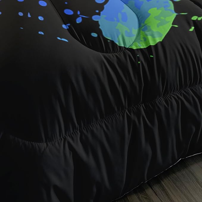 Colorful Soccer Themed Comforter 3Pcs Queen Gaming Football Net Bedding Set for Kid Teen Girl Boy Adult Ball Sports Games Graffiti Football Quilt Room Decor with 1 Comforter and 2 Pillowcases