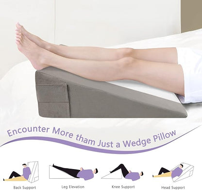 Memory Foam Bed Wedge Pillow (10"x24"x24") - Acid Reflux & Back Pain Relief, Anti-Snoring Incline Design, Removable Washable Cover for Sleep & Post-Surgery Support