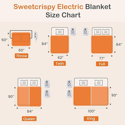 Sweetcrispy Heated Blanket Full Size, 77''x84'' Heating Electric Blanket with 10 Heat Levels and Auto-Off, Washable Dual-Sided Flannel & Sherpa Fabric Electric Blanket Warmer ETL Certificated